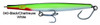 Super Strike Super "N" Fish 6 inch 2 3/8oz Sinking Needlefish surf plug with black eyes, treble hooks, and through-wire construction for striped bass fishing Black Chartreuse White