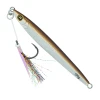Hogy 5 inch 3.5 oz Sand Eel metal jig with pre-rigged teaser assist hook on white background olive