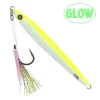 Hogy 5.5 inch 4.5 oz Sand Eel metal jig with pre-rigged teaser assist hook on white background albie crack glow