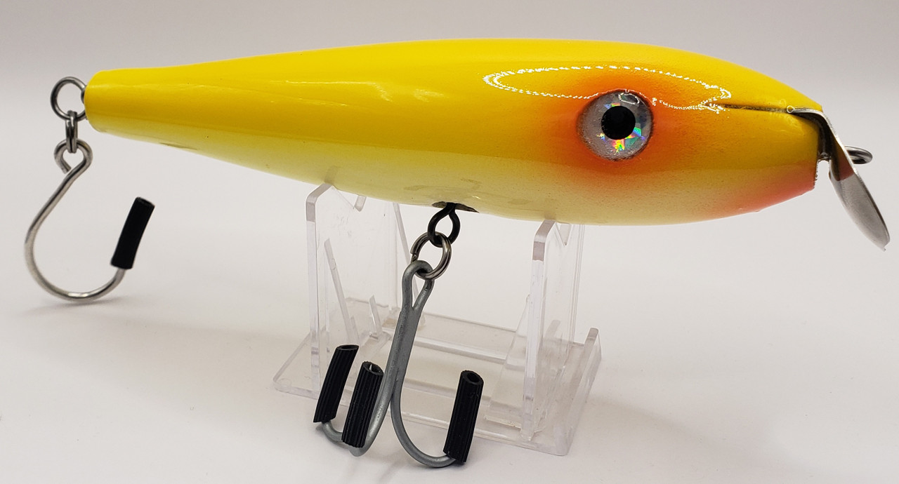 J and A Protran Metal Lip Danny Swimmer Wood Floating 6 Inch 3oz Yellow  White