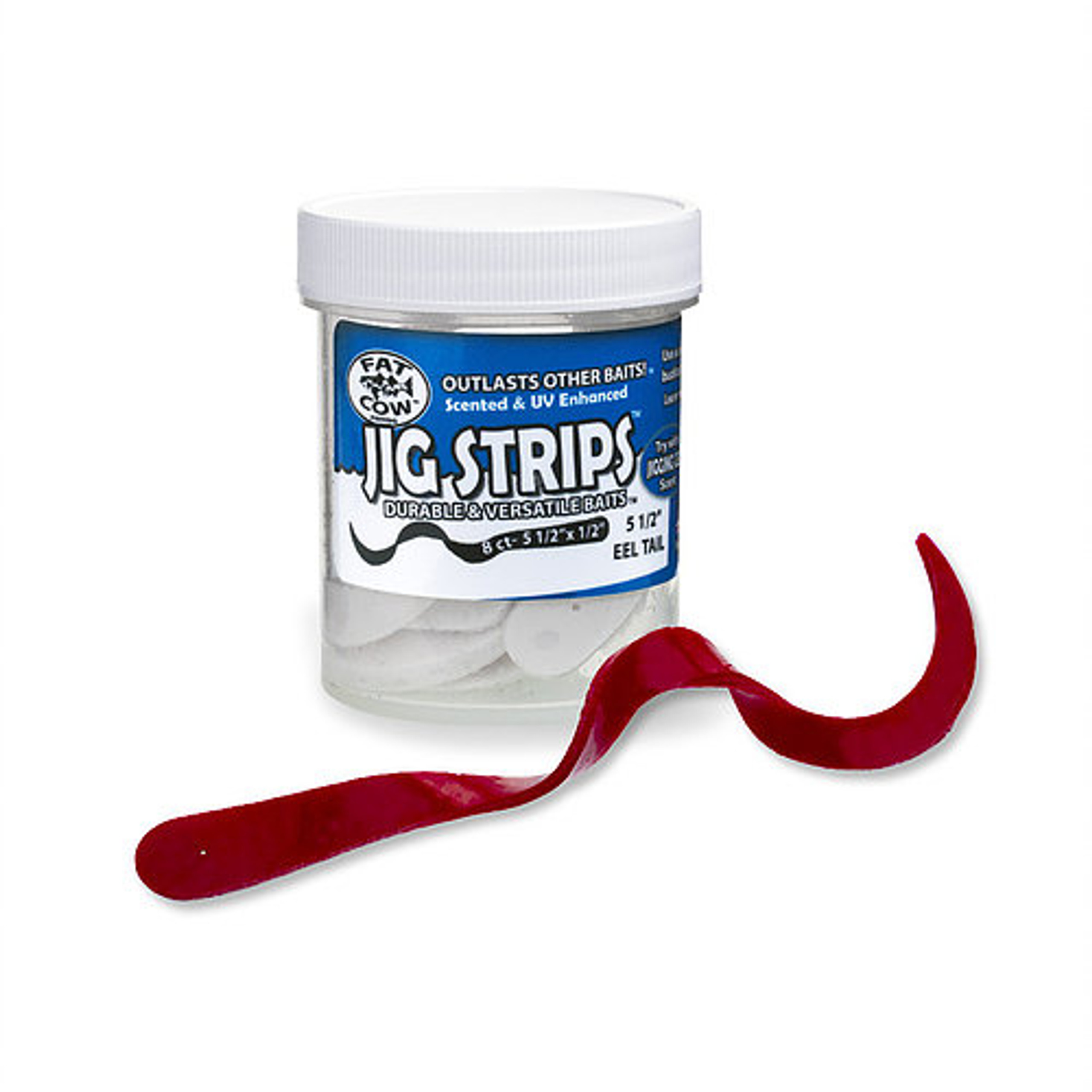 FatCow Lures Jig Strips Eel Tail 5.5" X 1/2" 8 Pack Red Canal Bait