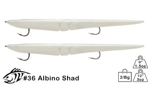 Lunker City Tandem Rigged Sluggo Albino Shad Pearl White 12" 2 Tails
