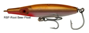Super Strike Bullet 5 1/4 inch 1 5/8 oz floating needlefish surf plug with hooks for striped bass Root Beer