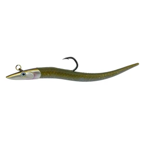 Hogy Lures 8oz 11 inch Tuna Harness Jig pre-rigged soft plastic tuna lure side view  Olive