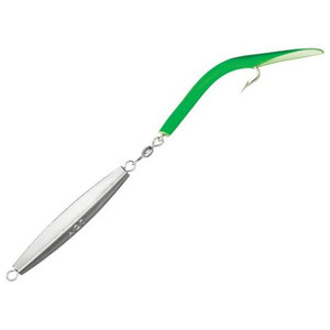Tsunami Smooth Chrome Diamond Jig with Fluorescent Green Tube Tail