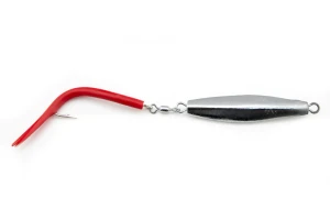 Tsunami Smooth Chrome Diamond Jig with Fluorescent Red Tube Tail
