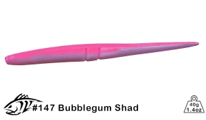 Lunker City 9 Inch Slug-Go Stickbait Soft Lure (3 Count) – Bass & Saltwater Jerkbait Bubblegum Shad