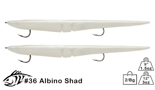 Lunker City Rigged Sluggo Albino Shad Pearl White 12 2 Tails - Canal Bait  and Tackle