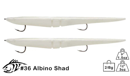 Lunker City Rigged Sluggo Albino Shad Pearl White 12" 2 Tails 