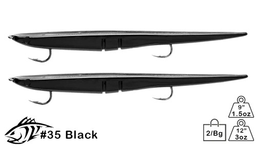 Lunker City 12 inch Slug-Go Rigged Tandem Hook, 2-Pack, Black