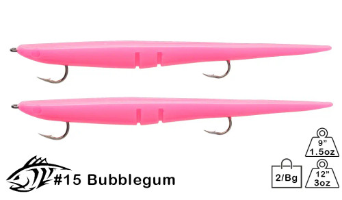 Lunker City Rigged Sluggo Bubblegum Pink 9" 2 Tails 