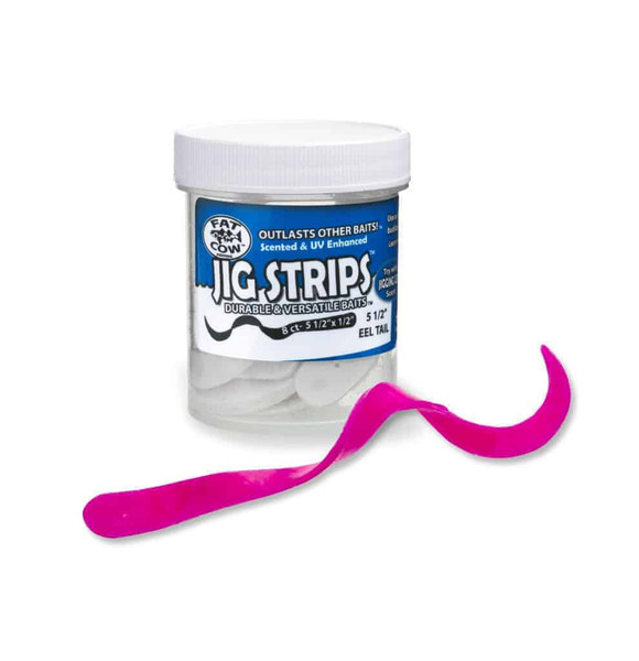 Fat Cow Lures Jig Strips Eel Tails Hot Bubblegum Pink 5.5 Inch (8 Tails)