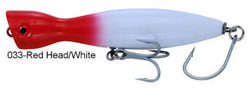 Super Strike Lures Little Neck Popper in White 5.25 inch 1.5 oz floating topwater surf plug Red Head White