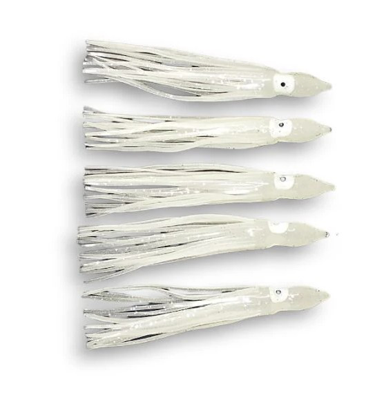 Run Off Lures Pro Glow Squid Skirts White 4.5" (5 Tails)