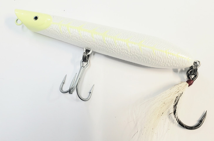 Canal Tackle® Canal Bullet Lure Pencil Popper 6" 5oz Ghost White (Bucktail Hook)