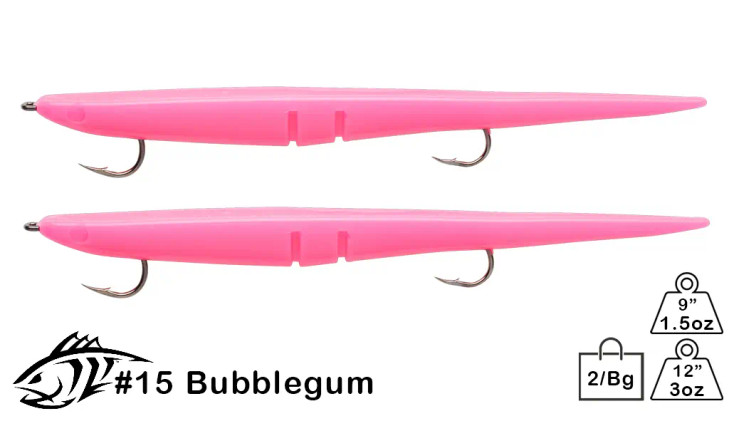 Lunker City Tandem Rigged Sluggo Bubblegum Pink 9" 2 Tails