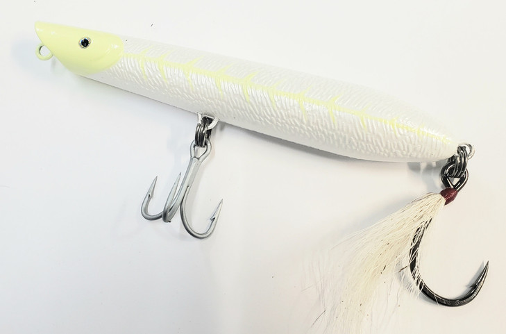Canal Tackle® Canal Bullet Lure Beach Surf Pencil Popper 6" 2.5oz Ghost White (Bucktail Hook)