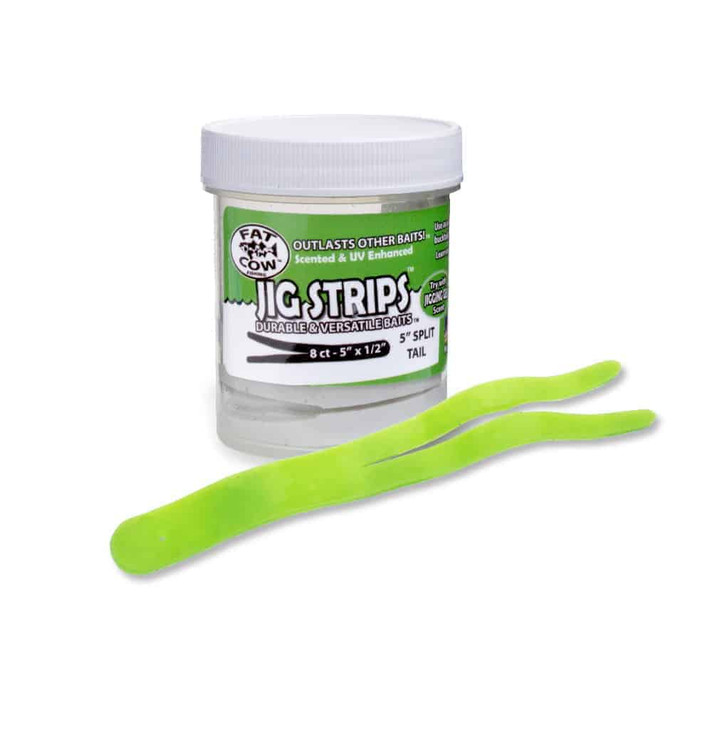 Fat Cow Lures Jig Strips Split Tails Chartreuse Green 5 Inch (8 Tails)
