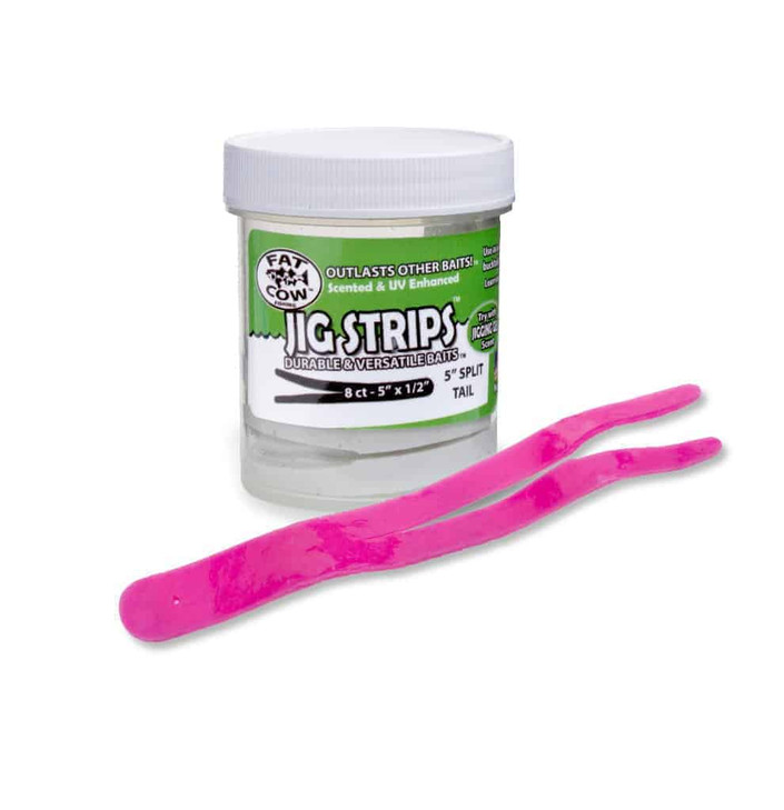 Fat Cow Lures Jig Strips Split Tails Hot Bubblegum Pink 5 Inch (8 Tails)