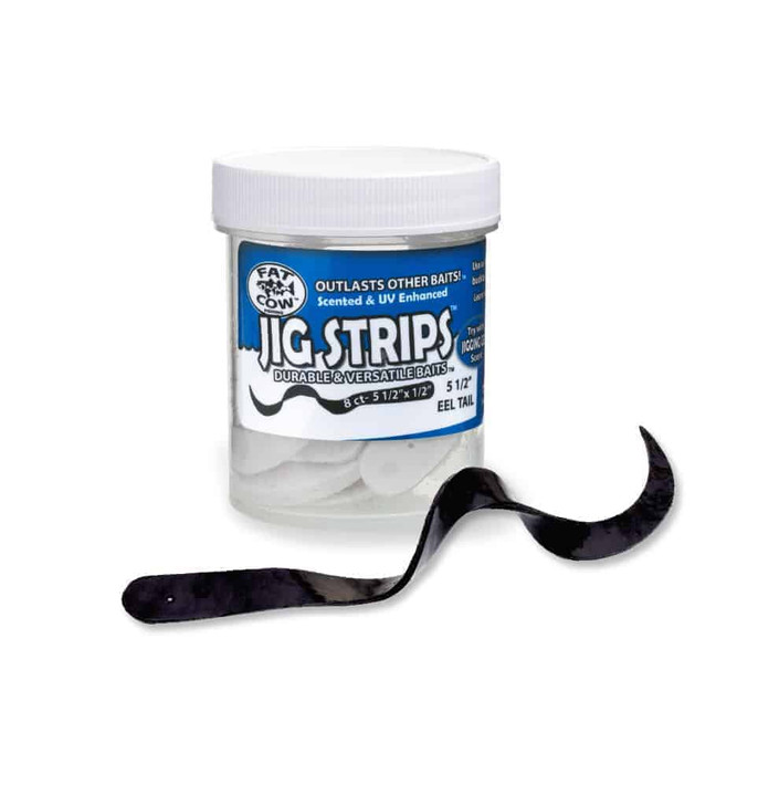 Fat Cow Lures Jig Strips Eel Tails Black 5.5 Inch (8 Tails)