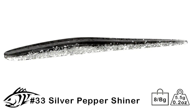 Lunker City Sluggo Silver Pepper Shiner 4.5 Inch 8 Tails