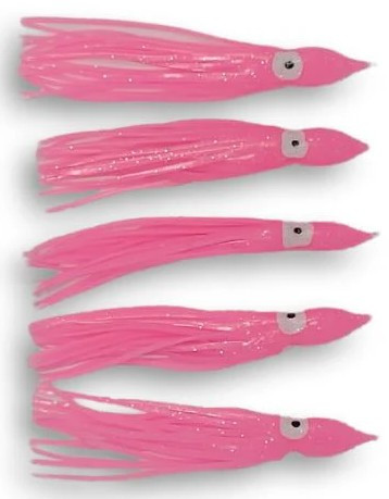 Run Off Lures Pro Glow Squid Skirts Pink 4.5" (5 Tails)