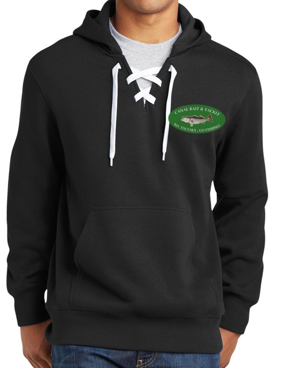 Canal Bait and Tackle Lace Up Pullover Hoodie Black Men's Extra Large