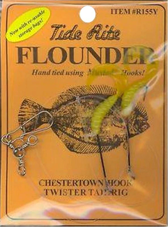 Tide Rite Flounder Yellow Curly Twist Tails Hook Rig Setup R155 (Size 9 Hook)