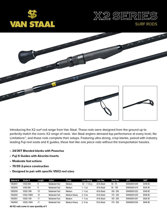 Van Staal VSX2 Series Surf Spinning Rod 11' 2oz to 6oz VSX2-11MH