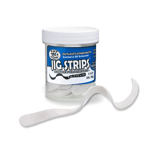 Fat Cow Lures Jig Strips Eel Tail White 5.5 Inch (8 Tails)