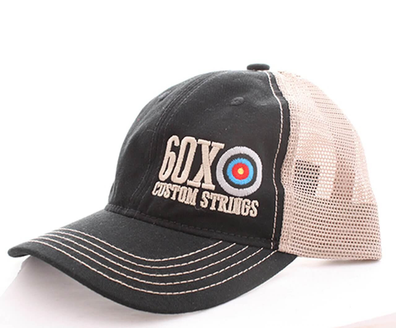 a mesh back baseball hat with the 60X Custom Strings logo