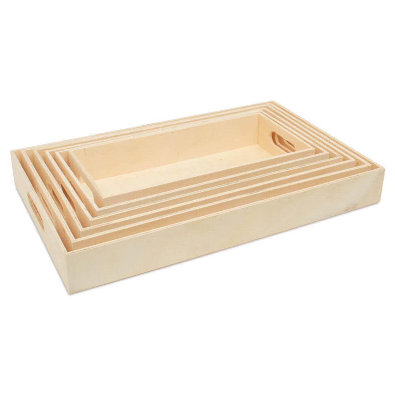 Unfinished Wood Nesting Trays with Cutout Handles, Set of 6