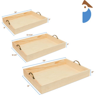 Unfinished Wood Trays with Metal Handles Set of Three