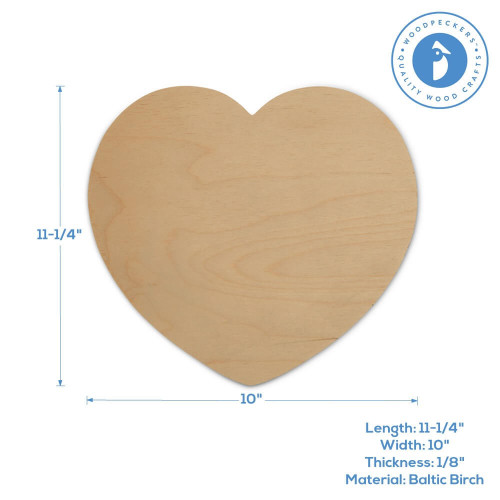 Woodpeckers Crafts 11-1/4" Heart Wooden Cutout, 11-1/4" X 10" X 1/8" 