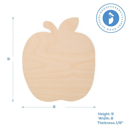 Woodpeckers Crafts Wood Apple Cutout Large 8" x 9", 1/8" Thick 