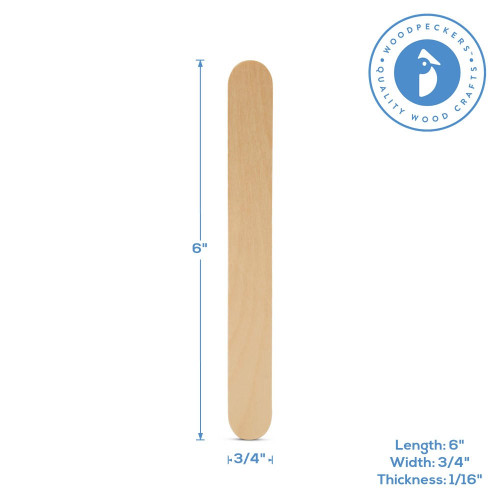 6 Inch Wooden Jumbo Popsicle Sticks for Crafts - 100 Craft Wood