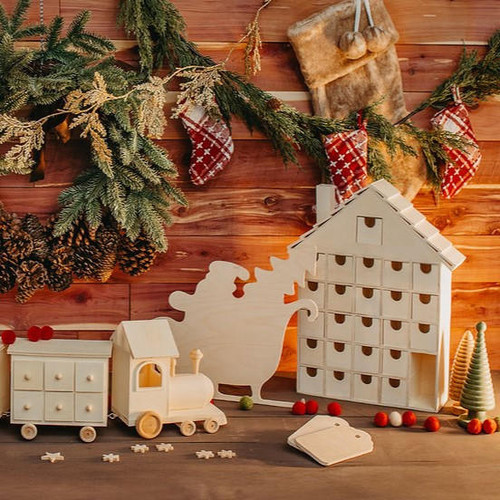 Woodpeckers Crafts Unfinished Wooden Advent Christmas Calendar House 