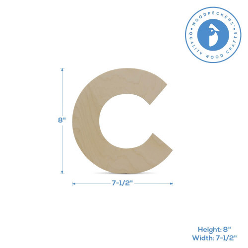 Woodpeckers Crafts Wood Cutout Letter C, 8" 