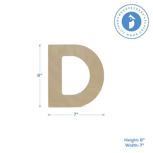 Woodpeckers Crafts Wood Cutout Letter D, 8" 