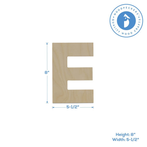 Woodpeckers Crafts Wood Cutout Letter E, 8" 