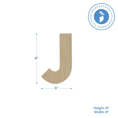 Woodpeckers Crafts Wood Cutout Letter J, 8" 