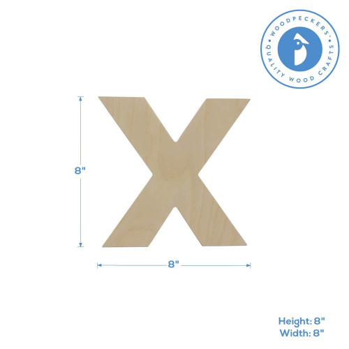 Woodpeckers Crafts Wood Cutout Letter X, 8" 