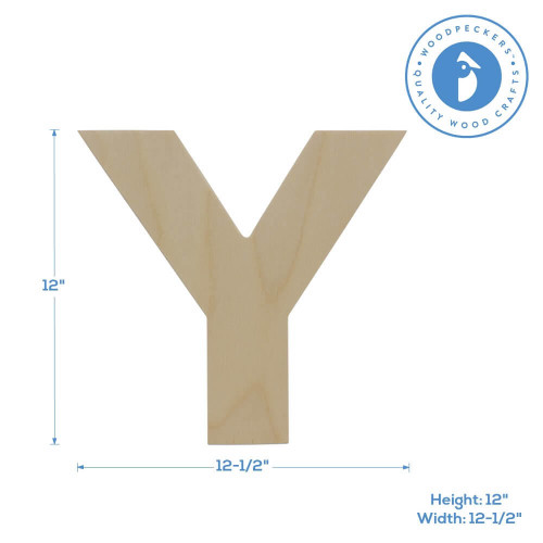 Woodpeckers Crafts Wood Cutout Letter Y, 12" 