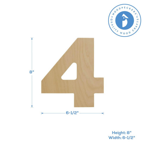 Woodpeckers Crafts Wooden Number 4 Cutout, 8" 