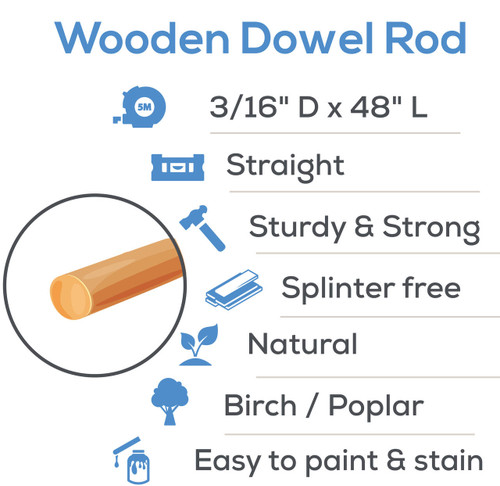 Woodpeckers Crafts Wooden Dowel Rod, 3/16" x 48" 