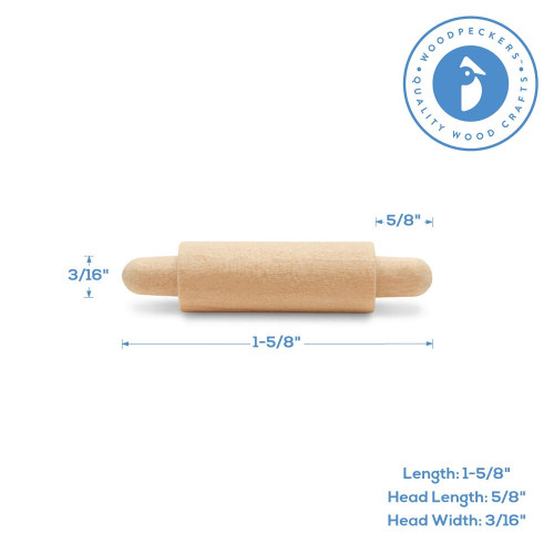 Woodpeckers Crafts 1-1/2'" Wood Miniature Rolling Pin 