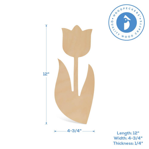 Woodpeckers Crafts Wood Tulip Cutout, 12" x 4.75" 