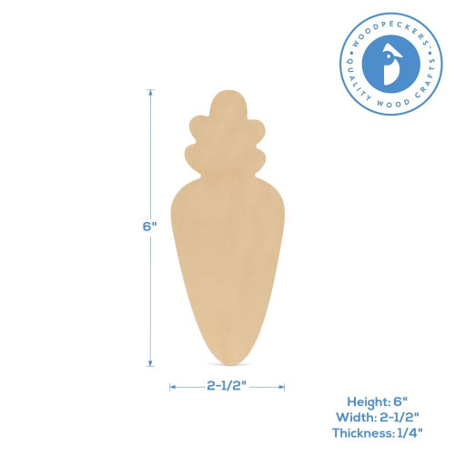 Woodpeckers Crafts Wood Carrot Cutout, Small, 6" x 2.5" 