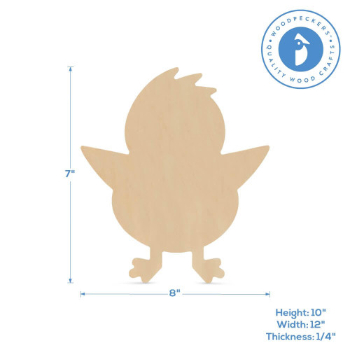 Woodpeckers Crafts Wood Easter Chick  Cutout Medium, 8" x 7" 