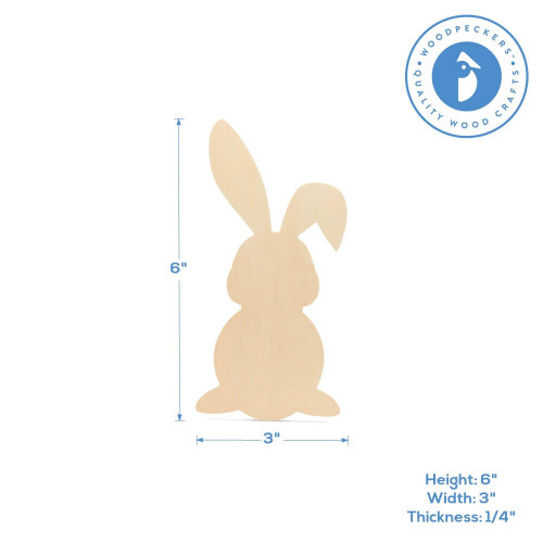 Woodpeckers Crafts Wood Easter Bunny Cutout Small,  6" x 3" 